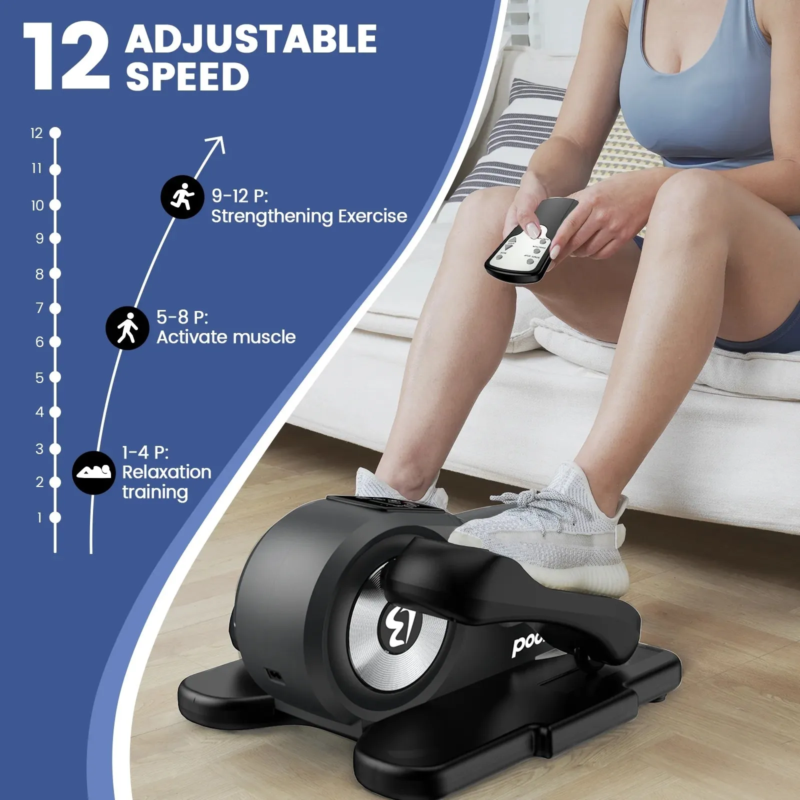 Pooboo Under Desk Electric Elliptical Machine Pre-Assembled Seated Pedal Exerciser Mini Portable Leg Exercise Equipment with Remote Control  for Seniors & Adults