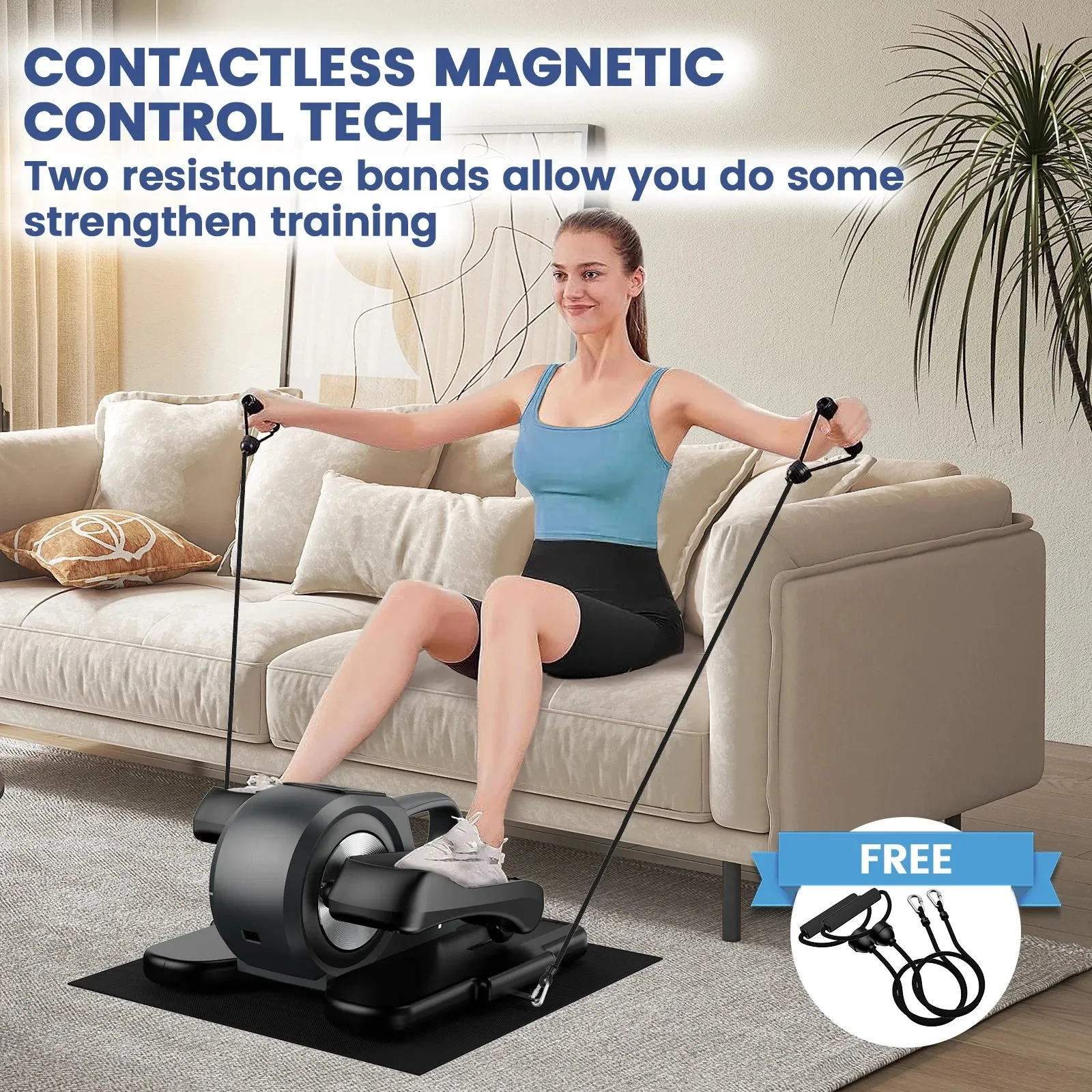 Pooboo Under Desk Electric Elliptical Machine Pre-Assembled Seated Pedal Exerciser Mini Portable Leg Exercise Equipment with Remote Control  for Seniors & Adults