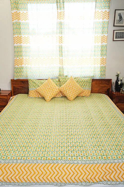 Sunlit Haven Hand Block Printed Cotton Percale Bedsheet