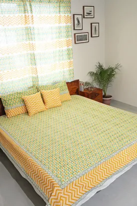 Sunlit Haven Hand Block Printed Cotton Percale Bedsheet