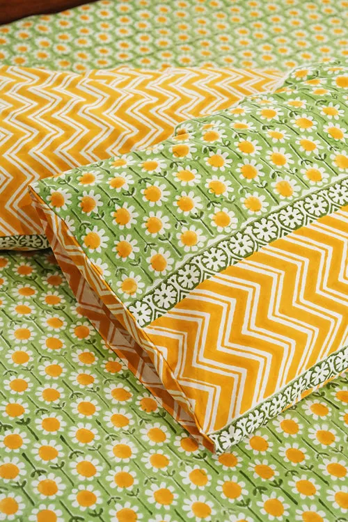 Sunlit Haven Hand Block Printed Cotton Percale Bedsheet