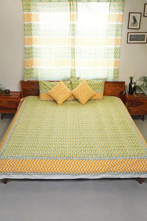 Sunlit Haven Hand Block Printed Cotton Percale Bedsheet
