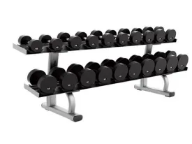 Used Life Fitness Signature 2 tier 10 pair Dumbbell Rack with Saddles