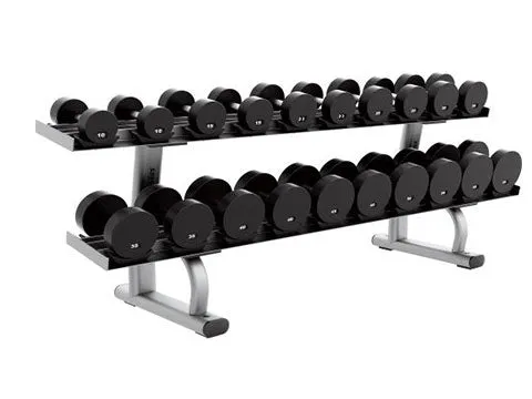 Used Life Fitness Signature 2 tier 10 pair Dumbbell Rack with Saddles