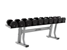 Used Life Fitness Signature single tier 5 pair Dumbbell Rack with Saddles