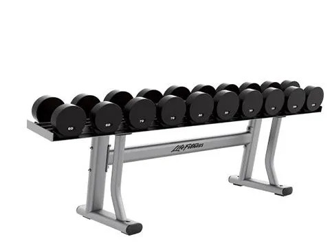 Used Life Fitness Signature single tier 5 pair Dumbbell Rack with Saddles