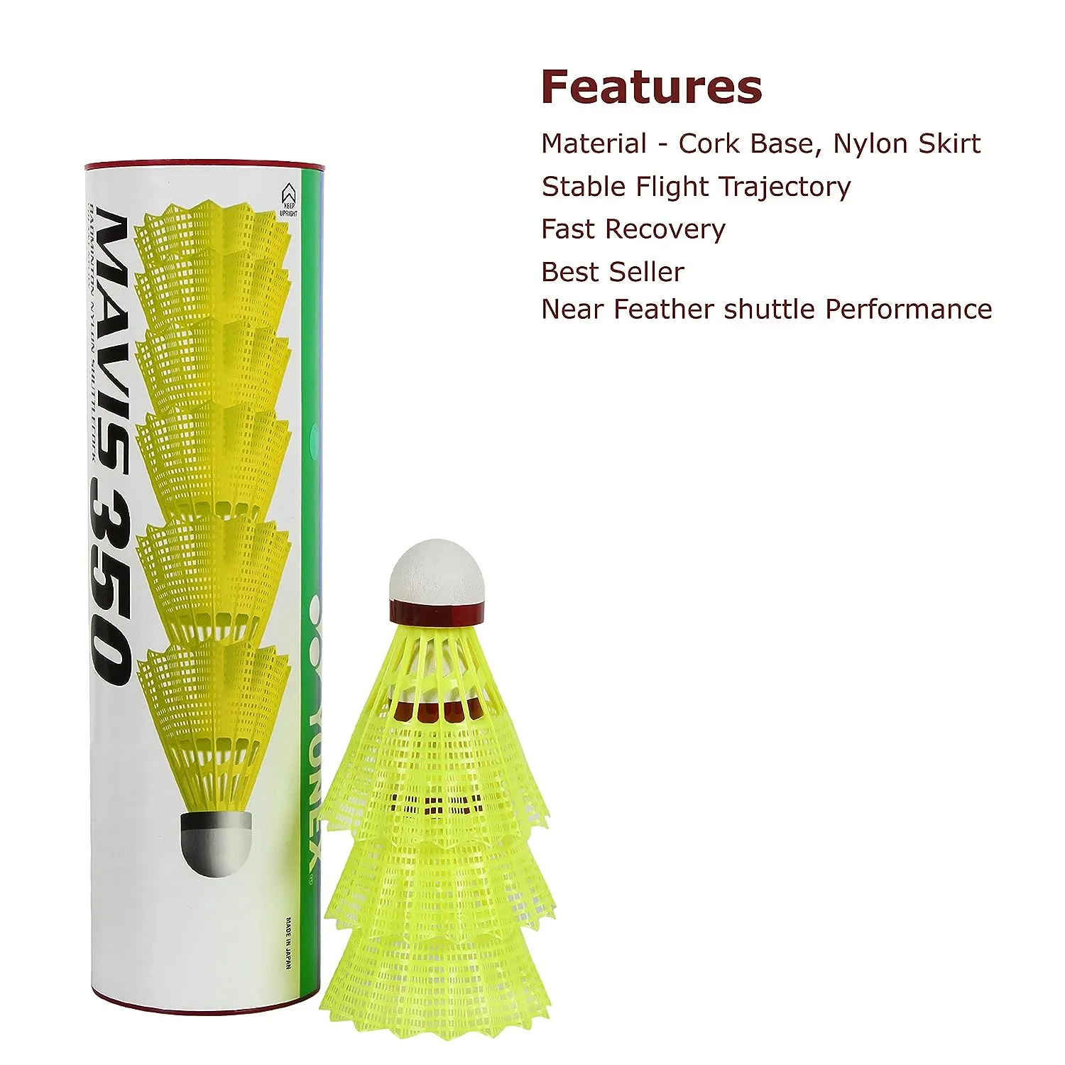 Yonex Mavis 350 Nylon Shuttlecock (Red Cap)